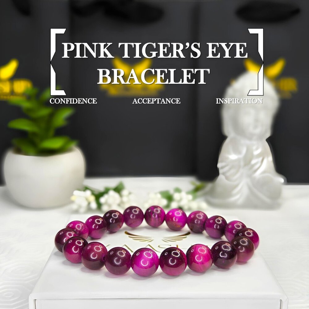 Pink Tiger Eye Gemstone Handmade Bracelet for Unisex